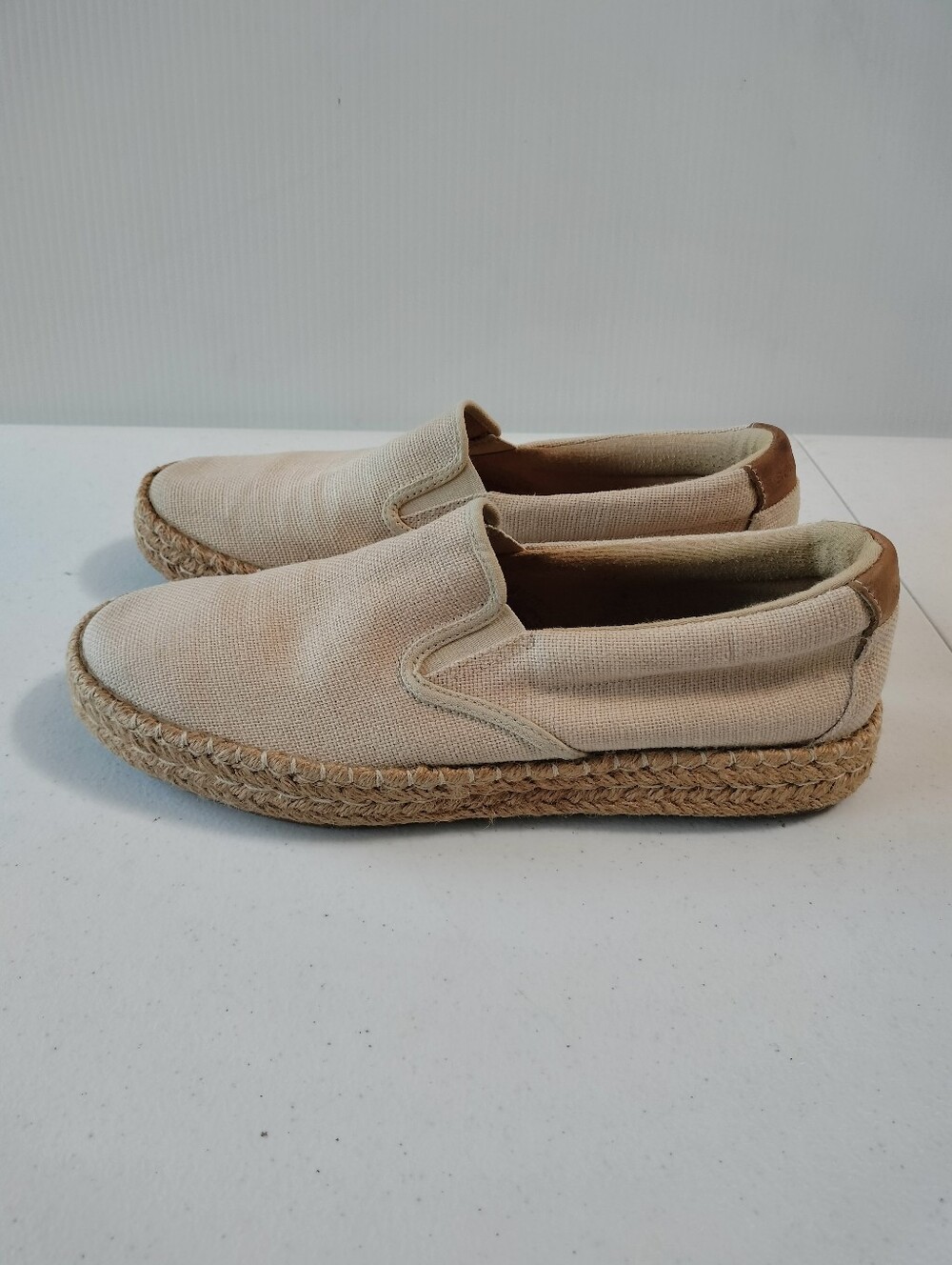Sperry Men’s Beige Canvas Jute Slip On Shoes 9.5 Vacation Comfort Cruise